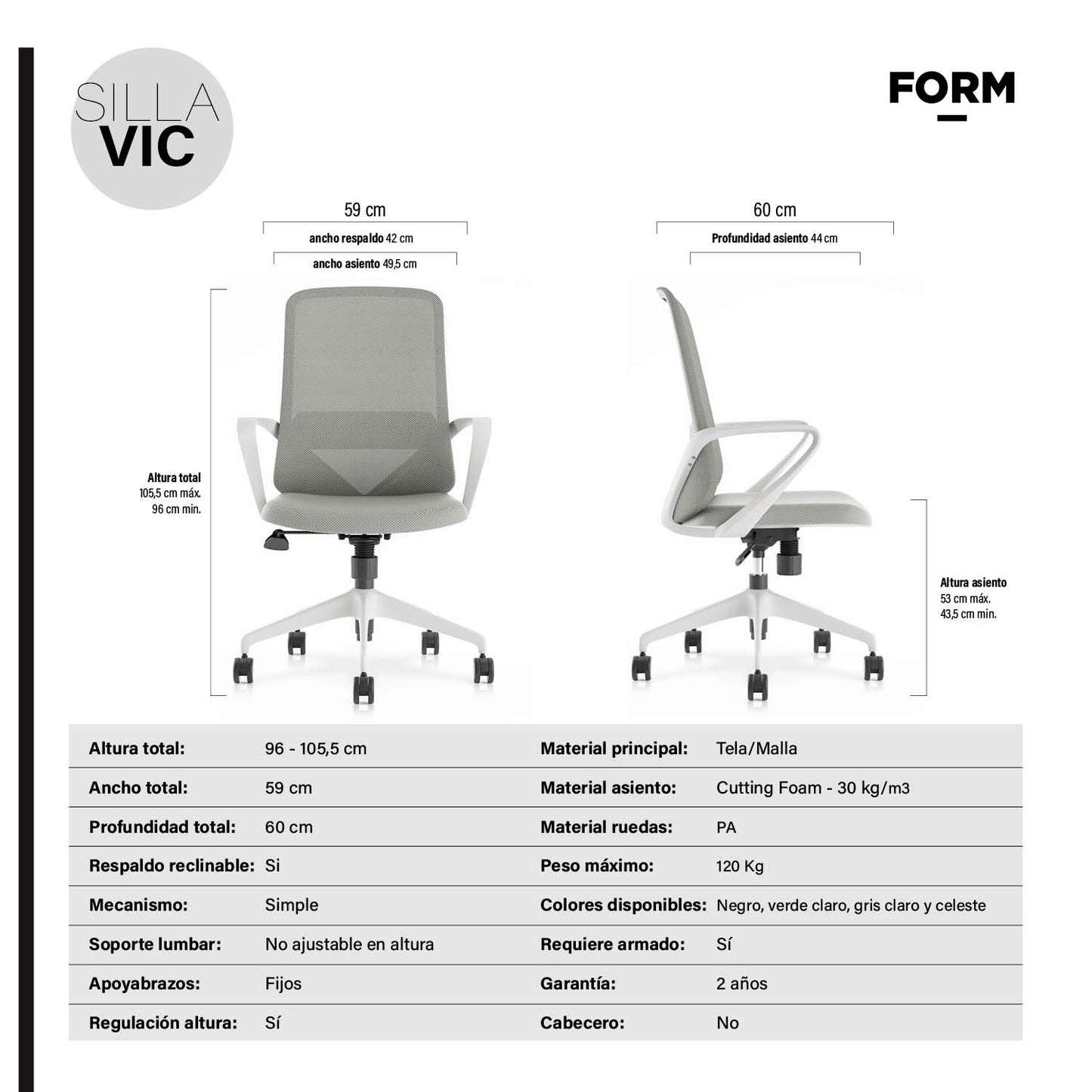 Silla Ejecutiva Oficina Vic Gris Claro