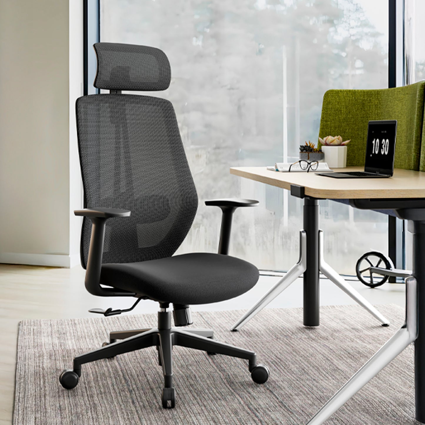 Silla Oficina One con cabecero Negro