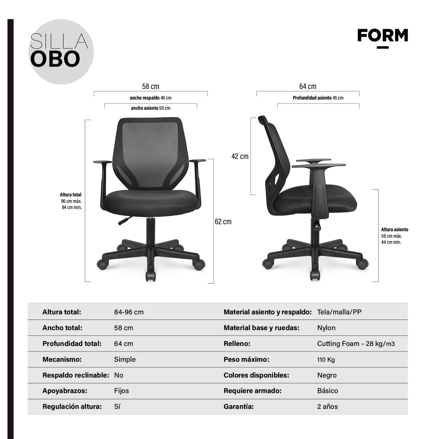 Silla Oficina Obo Negro